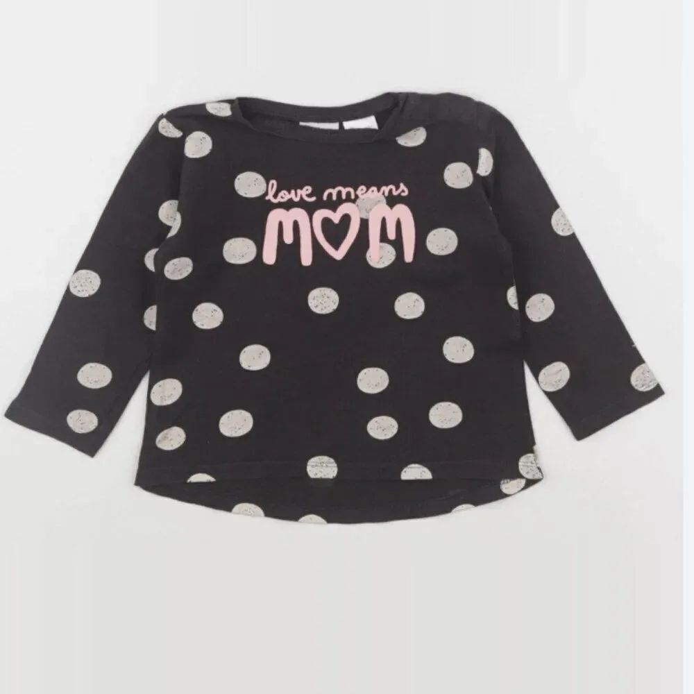 Zara Baby black tan Love means Mom polka dot top